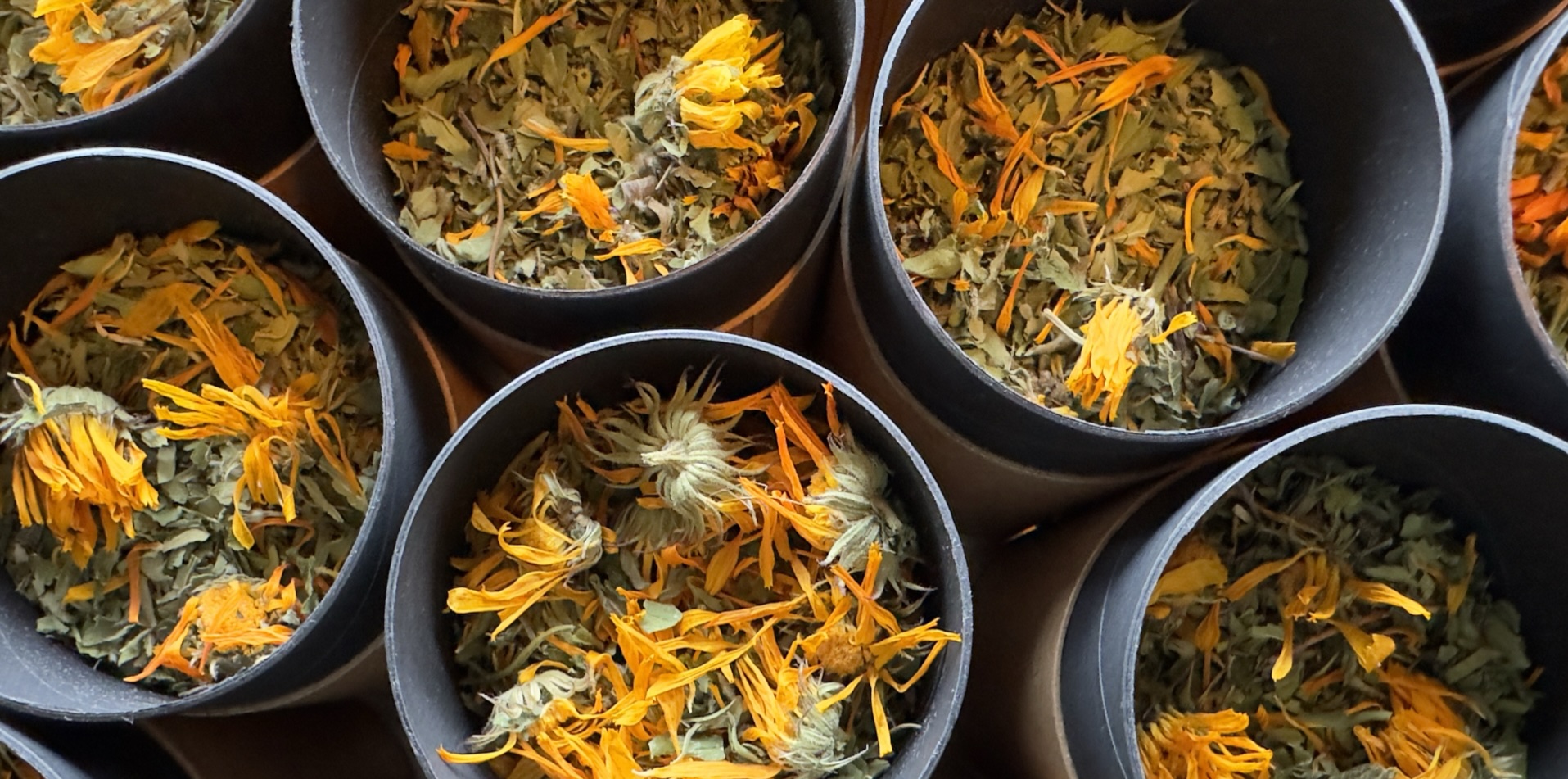 Hand-crafted herbal teas drying on the farm